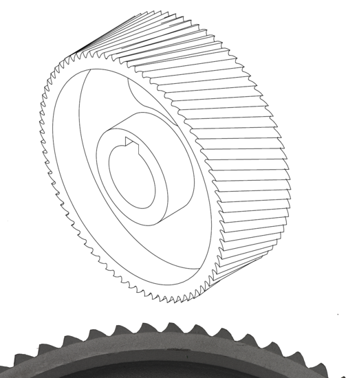 Picture of 0430 D140mm*W50mm*d35mm (10 mm keyway) Leadermac infeed Steel roller, standard teeth 