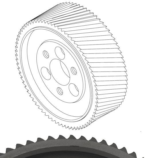 Picture of D140mm*W50mm*d35mm (3 screws, 6 holes) Steel roller, standard teeth